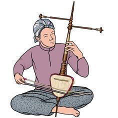 an old woman sitting on the floor with a fishing pole in her hand and holding it