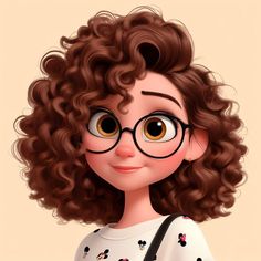 a cartoon girl with glasses and curly hair