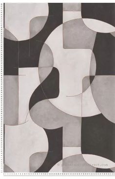 an abstract painting with black and white shapes on the wall, including circles and rectangles