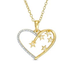 A whimsical symbol of love, this fashion heart pendant is a sparkling style story. Crafted in sterling silver with 14K gold plate, this heart outline is partially outlined with shimmering diamonds and filled with a scattering of diamond-accented stars. Polished to a bright shine, this charming pendant suspends along an 18.0-inch cable chain that secures with a spring-ring clasp. Elegant Star-shaped Jewelry For Valentine's Day, Elegant Star-shaped Valentine's Day Jewelry, Bridal Jewelry Pearl Earrings, Heart Outline, Star Pendant Necklace, Silver Jewelry Design, Diamond Jewelry Designs, Moon Jewelry, Silver Prices