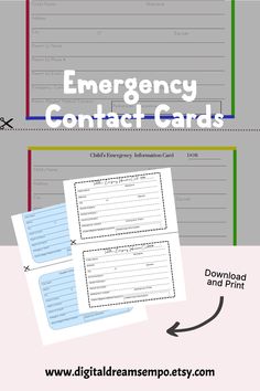 an emergency contact card is shown with the text emergency contact cards and printable instructions