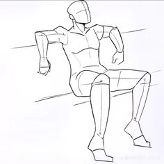 a drawing of a man sitting on a bench with his legs spread out and feet crossed