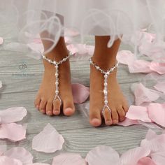 Barefoot Sandals Are The Perfect Shoe-Less Choice For Beach Weddings. Add A Bit Of Sparkle And Bling To Your Flower Girl's Feet! -- Hand Strung On Stretch Cord For A Comfortable And Easy Fit. -- Easy To Wear. Slip On Over The Foot And Loop Around The 2nd Toe. -- Sandals Are Sold In Pairs. You’ll Receive (2) Pieces -- Brand New; Jewelry Comes Packed In An Organza Gift Bag -- Materials: Glass Beads & Stretch String Jewelry By Angel Www.Barefootjewelrybyangel.Com Beach Wedding Sandals, Barefoot Sandals Baby, String Jewelry, Angel Jewelry, Wedding Sandals, Beach Weddings, New Jewelry, Organza Gift Bags, Toe Sandals