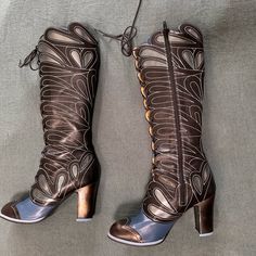 Fluevog Knee High Boots. Bought In New York City 2020 For $1000 Ish But Only Wore A Couple Of Times. Two Inch Heel? Very Comfortable, Supple Leather. Bottoms Are Scuffed From Wear But Overall In Excellent Condition. Size 9 But I Am Usually An 8 In Other Shoes. I Do Not Have The Box As I Needed To Fit Them In My Suitcase When I Flew Home. John Fluevog Shoes, Swedish Clogs, Fluevog Shoes, John Fluevog, Boots Are Made For Walking, Chic Leather, Anything Goes, Shoes Heels Boots, Knee High Boots