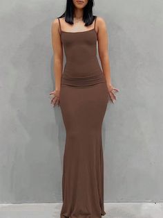 Women'S Super Long Cami Maxi Dress Khaki Sexy  Sleeveless Knitted Fabric Plain Cami High Stretch  Women Clothing, size features are:Bust: ,Length: ,Sleeve Length: Mode Jeans, Coffee Black, Bodycon Maxi Dresses, Color Coffee, Maxi Slip Dress, Suspender Dress, Elegant Chic, Hip Dress, Body Fit