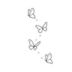 three butterflies flying in the sky with stars coming out of their wings, one is black and white