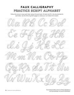 the faux calligraphy practice sheet with letters and numbers in cursive writing