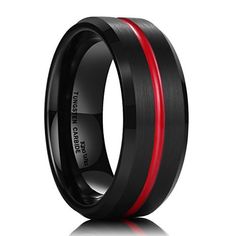 black and red wedding ring with two stripes on the inside, in an elegant style