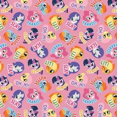 a pink background with many little ponys on it