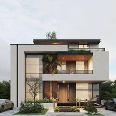 an artist's rendering of a two story house with balconies on the second floor