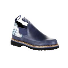 Georgia Boot Women's Limited Edition Striped Romeo Shoe, GB00302 Blue Round Toe Workwear Boots, Blue Workwear Boots With Round Toe, Casual Blue Boots For Workwear, Casual Blue Workwear Boots, Blue Closed Toe Boots With Rubber Sole, Romeo Shoes, Comfortable Leather Shoes, Georgia Boots, Blue Streaks