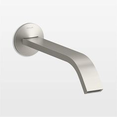 the modern bathroom faucet is designed to look like a curved metal tube with an angled