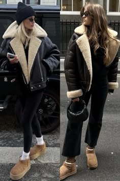 Winter Fashion Outfits Jackets, Dark Brown Aviator Jacket Outfit, Young 20s Outfits, Outfit With Cap For Women Casual, Nyc Winter Outfits Puffer Jacket, Brown Fur Lined Jacket Outfit, Winter Outfits Aviator Jacket, Grey Teddy Coat Outfit, Big Bear Outfit Winter