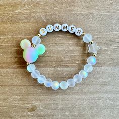 Glow in the Dark Mickey Mouse Personalized Bracelet Name - Etsy White Luminous Beaded Bracelets For Gifts, Adjustable White Luminous Beaded Bracelets, Dark Mickey Mouse, Beaded Name Bracelet, Bracelet Name, Key Bracelet, Fish Extender, Bracelets Ideas, Acrylic Letters