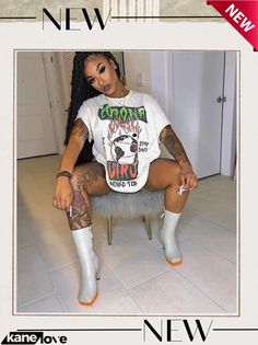 Solid Color Letter Print Fashion Short T-shirt Short T Shirt, Plus Size Shorts, Cartoon Print, Letter Print, Fashion Prints, Letter Prints, Cool T Shirts, Cute Cartoon, Shirt Blouses