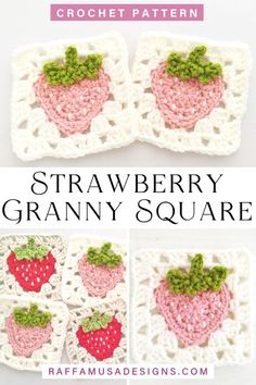 crochet pattern for strawberry granny's square with the words, strawberry grannys squares