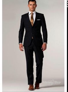 Black Suit Brown Tie, Mens Designer Suits, Gents Suits, Groomsmen Tuxedos, Black Fashion Designers, Suit Brown, Look Formal