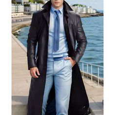 Season:Fall  Winter; Fabric:PU Leather; Sleeve Length:Long Sleeve; Gender:Men's; Style:Classic,Casual,Fashion; Occasion:Vacation,Daily,Going out; Outerwear Length:Long; Placket:Single Breasted; Function:Windproof,Thermal Warm; Pattern:Plain; Design:Pocket; Neckline:Lapel; Outerwear Type:Faux Leather Jacket,Trench Coat,Long Trench Coat; Listing Date:08/28/2024; Bust:; Length:; Shoulder Width:; Sleeve: Solid Color Long Sleeve Faux Leather Jacket, Solid Long Single-breasted Outerwear, Long Solid Single-breasted Outerwear, Single Breasted Leather Jacket With Long Sleeves, Fitted Double-breasted Business Leather Jacket, Fitted Solid Color Long Pea Coat, Fitted Long Pea Coat In Solid Color, Double-breasted Leather Jacket With Pockets For Winter, Business Long Coat With Pockets