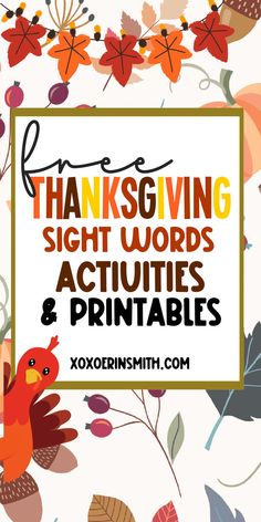 free Thaksgiving sight words activities and printables for kindergarten Kindergarten Thanksgiving Activities, Thanksgiving Activities For Kindergarten, Kindergarten Thanksgiving, Thankful And Grateful, Sight Words Printables