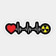 a heart and heartbeat sticker with the symbol of radioactive love on it's side