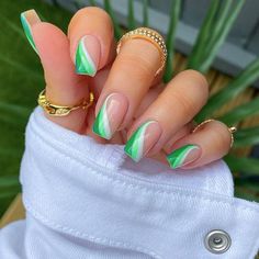 Green Acrylic Nails, Spring Acrylic Nails, Green Nail Designs, Cute Gel Nails, White Nail