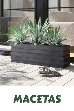 Flint Plastic Planter Box & Reviews | AllModern Ledge Landscaping, Front Yard Planter Boxes, Box Planters Front Porch, Modern Raised Garden Beds, Black Planter Boxes, Minimal Garden Design, Flower Boxes Outside, Raised Flower Beds In Front Of House, Planters In Front Of House