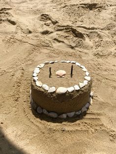 a sand castle made to look like it is in the sand with rocks around it