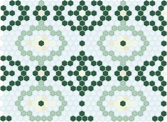 a green and white mosaic tile pattern with hexagonal shapes in the center, on a white background