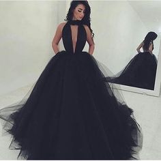 Black Tulle Prom Dress, Black Ball Gown, Prom Dresses 2017, V Neck Prom Dresses, Black Prom Dress, Tulle Ball Gown, Backless Prom Dresses, Black Prom, Black Tulle