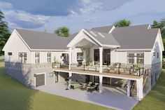 this is an artist's rendering of a house with porches and covered patio