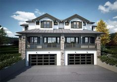 this is an artist's rendering of a two - story house with garages