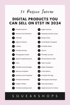 a pink background with the words digital products you can sell on etsy in 2021