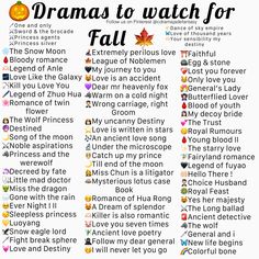 a poster with the words drama to watch for fall written in different font styles and colors