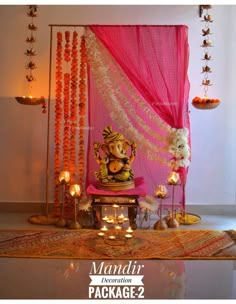 a decorated stage with candles and decorations