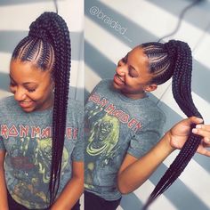 Medium Feed In Braids Ponytail, Medium Feed In Braids, Feed In Braids Ponytail, Feed In Braids, Braids Ponytail, Big Box Braids Hairstyles, Easy Hairstyles For Medium Hair, Braided Ponytail Hairstyles, Box Braids Styling