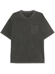 grey cotton lightweight jersey faded effect side press-stud fastening crew neck short sleeves inside-out effect seams chest patch pocket straight hem Faded Cotton Tops With Pockets, Washed Black Short Sleeve Tops With Pockets, Edgy Faded Cotton T-shirt, Faded Washed T-shirt For Streetwear, Acid Wash Cotton T-shirt, Acid Wash Stonewashed Cotton T-shirt, Urban Washed Black Distressed T-shirt, Balenciaga Triple S, Dress Watch