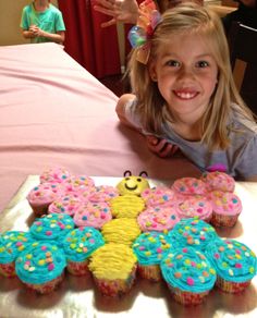 Granddaughter's request Butterfly Cupcake Cake, Granddaughters Birthday, Easy Kids Birthday Cakes, Donut Icing, Butterfly 1st Birthday, Seventh Birthday, Pull Apart Cake, Butterfly Cupcakes, Cupcake Decorating Tips