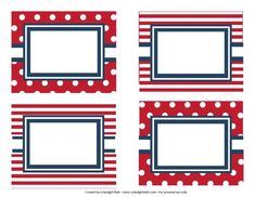 four red, white and blue place mats with polka dots