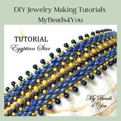 the beading pattern for this bracelet is made with blue and yellow beads