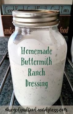 a jar filled with homemade buttermilk ranch dressing