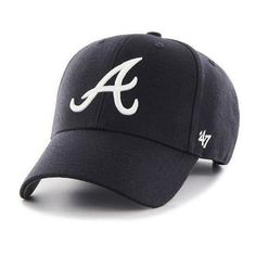 the atlanta braves'47 clean - up hat is black with white lettering on it