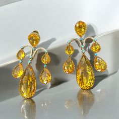 Premium Quality Yellow Citrine Doublet Gemstones Earrings Sabyasachi Inspired Earrings with Palm Trees in the back Cristal Earrings, Red Necklace Set, Gemstones Earrings, Apply Perfume, Earrings Big, Kundan Necklaces, Yellow Citrine, Earring Tree, Big Earrings