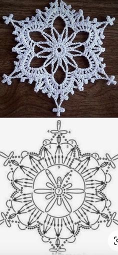 an image of two snowflakes that have been crocheted