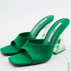 Heel Height: 4.1 Inches New With Tag Blogger’s Favorite Zara Best Sellers Zara New Collection Zara 2022 Green High Heels, Transparent Heels, Popular Boots, Green Sandals, High Heel Slippers, Open Toe High Heels, Spike Heels, Heel Slippers, Flip Flop Shoes