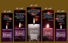 three candles with the names of jesus on them