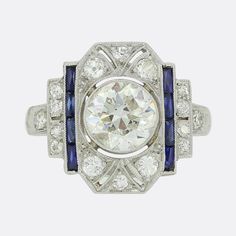 an art deco diamond and sapphire ring, circa 1920's or early 1930s's