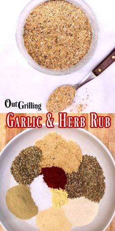 the ingredients for garlic and herb rubs in a bowl