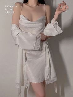 Summer Plus Size Silky Satin Nightdress Pearl Sling Nightdress Sweet Ladies Outer Robe Sleeping Fits, Women Nightwear Dresses, Judo Training, Night Wear Dress, Plus Size Chic, Sleepwear Fashion, Outer Women, Summer Plus Size, Women's Nightgowns