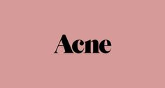 the word acne is written in black on a pale pink background with an outline of two letters