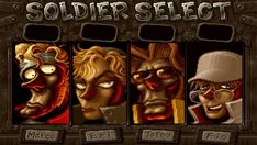 the title screen for soldier select, which features four faces and three different facial expressions